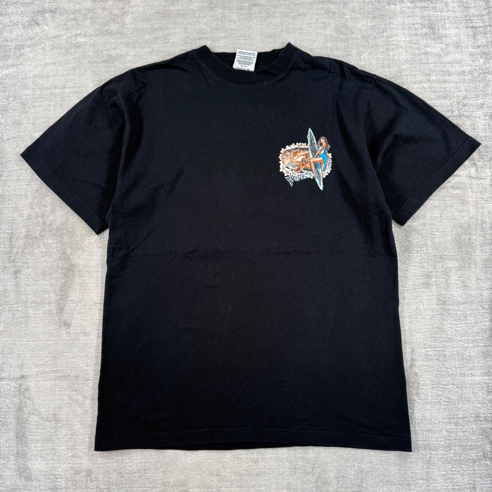 Vintage Surf Shirt Mens Large Black North Shore Waimea Bay Pin Up Girl 2001 Y2K